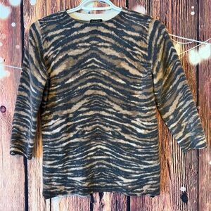 Talbots Zebra Print Cashmere Sweater - Gray and Tan